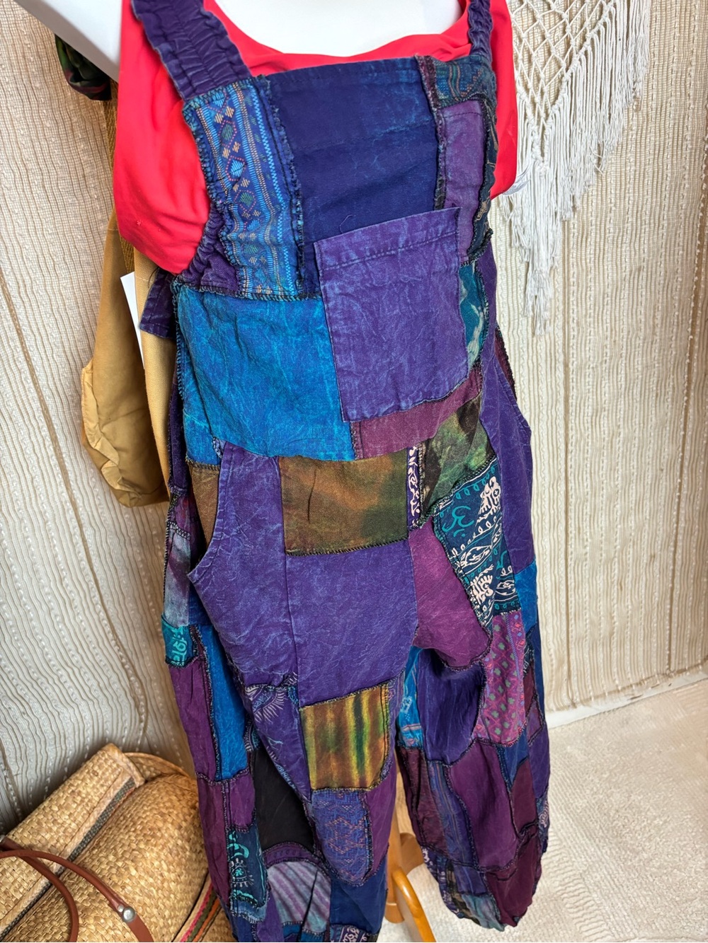 Boho Patchwork Purple Overalls Jumpsuit